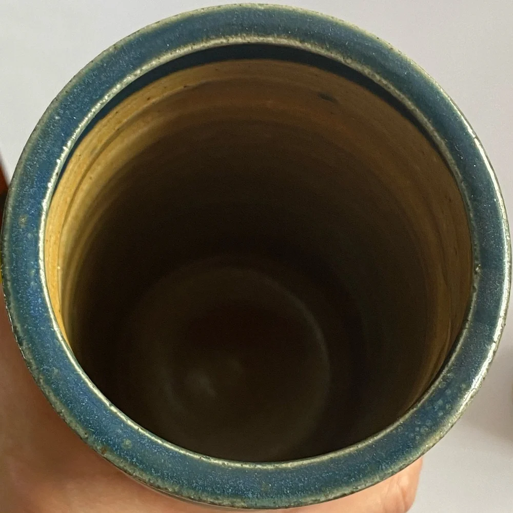 Hand Made 1987 Stoneware Pottery Container GRITS Сrock W/ Lid Signed Bob Huskins